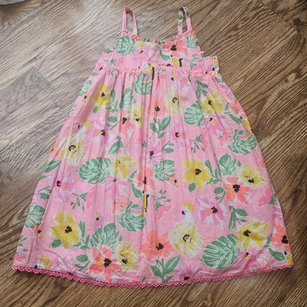 Tommy Bahama Girls 7 Neon Linen Cotton Floral Sundress Pink Yellow Monstera Leaf